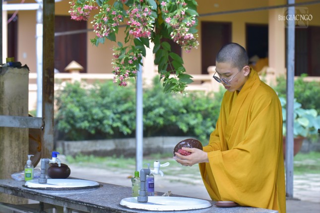 Rửa bát trong tích môn/ Ta nhìn ta mỉm cười/ Ta làm chi đó vậy/ Kìa nụ hồng đang tươi