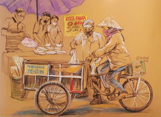 Hãy quan tâm và chia sẻ với người khó khăn... - Ký họa của Lê Sa Long