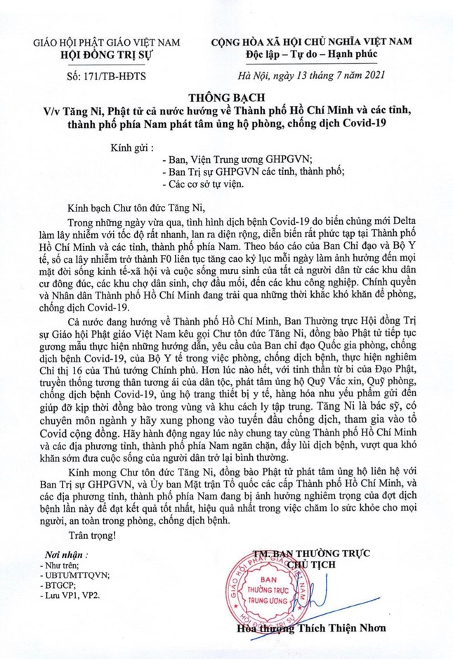 Ảnh bản thông bạch của Trung ương GHPGVN