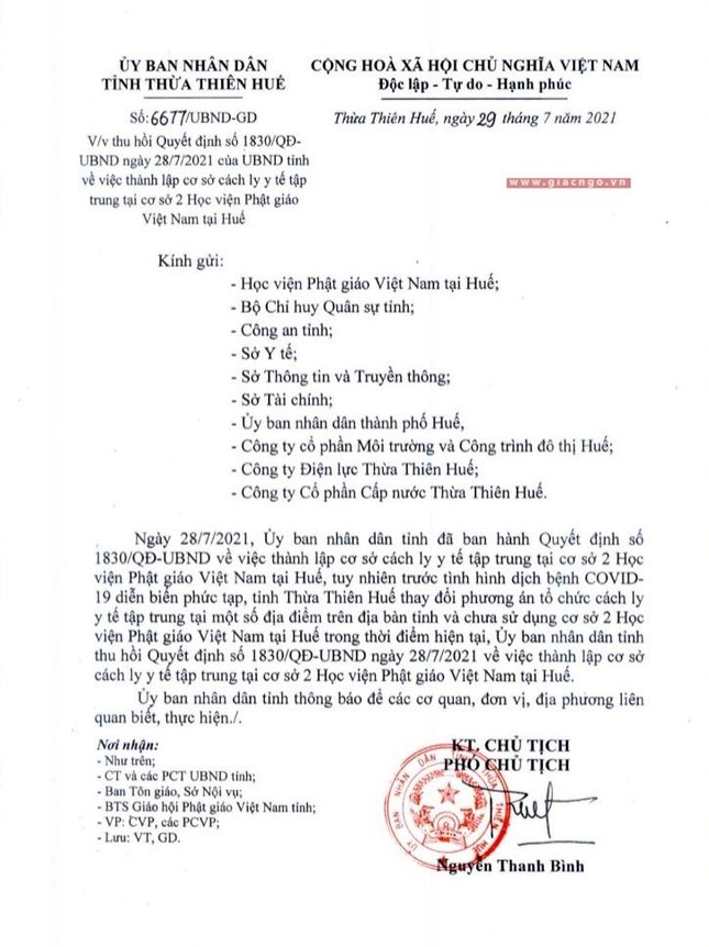 Ảnh bản quyết định mới nhất của UBND tỉnh Thừa Thiên Huế trưa ngày 29-7-2021 Ảnh bản quyết định mới nhất của UBND tỉnh Thừa Thiên Huế trưa ngày 29-7-2021