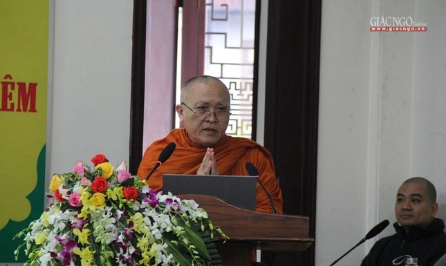 Hòa thượng Hộ Tông, Phó Trưởng ban Trị sự GHPGVN tỉnh phát biểu Hòa thượng Hộ Tông, Phó Trưởng ban Trị sự GHPGVN tỉnh phát biểu