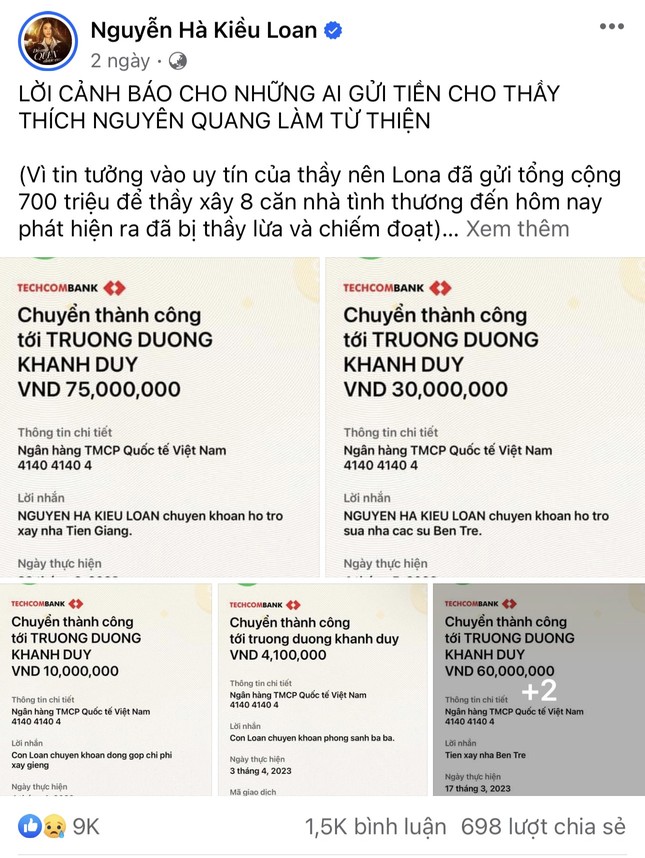 Thông tin công khai trên Facebook Nguyễn Hà Kiều Loan (Lona) thu hút số lượng bình luận và chia sẻ trên mạng xã hội (ảnh chụp màn hình) Thông tin công khai trên Facebook Nguyễn Hà Kiều Loan (Lona) thu hút số lượng bình luận và chia sẻ trên mạng xã hội (ảnh chụp màn hình)