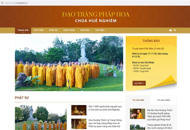 Website chính thức của chùa Huê Nghiêm (Đạo tràng Pháp Hoa) tại địa chỉ huenghiem.vn