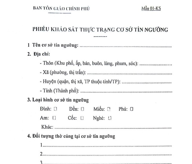 Khảo sát này chỉ dành cho đối tượng là cơ sở tín ngưỡng, không phải cơ sở tôn giáo Khảo sát này chỉ dành cho đối tượng là cơ sở tín ngưỡng, không phải cơ sở tôn giáo