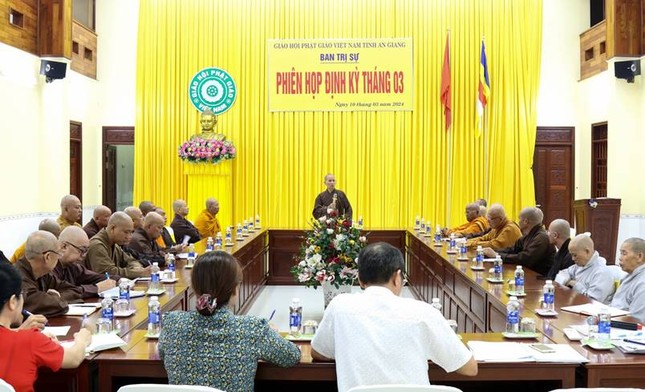 Quang cảnh phiên họp tại trụ sở Văn phòng Ban Trị sự GHPGVN tỉnh - Ảnh: PGAG