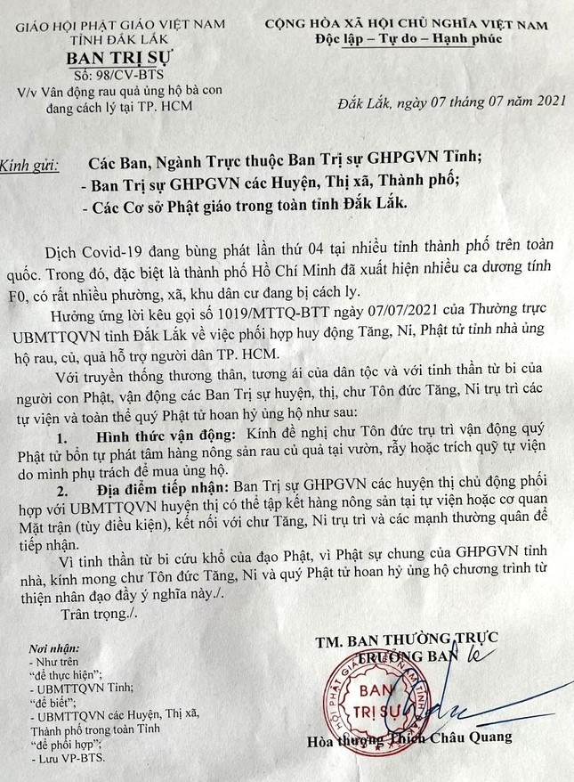 Công văn của Ban Trị sự GHPGVN tỉnh Đắk Lắk Công văn của Ban Trị sự GHPGVN tỉnh Đắk Lắk