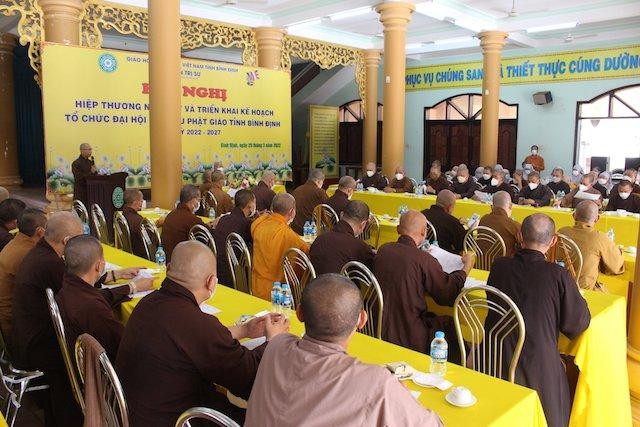 Quang cảnh hội nghị Ban Trị sự GHPGVN tỉnh nhằm hiệp thương nhân sự chuẩn bị cho Đại hội Phật giáo tỉnh