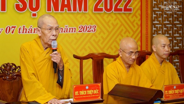 Hòa thượng Thích Thiện Đức thay mặt Ban Thường trực Ban Trị sự GHPGVN TP.HCM phát biểu chỉ đạo