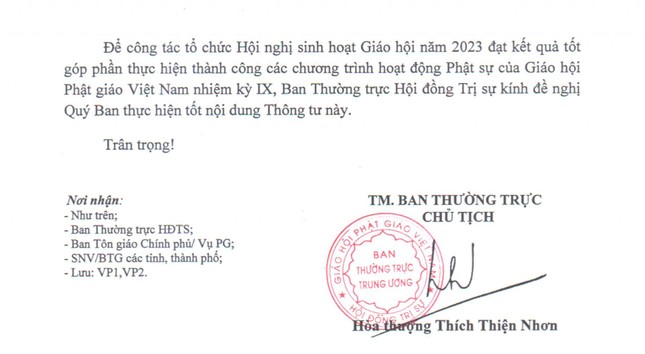 Thông tư của Ban Thường trực Hội đồng Trị sự ngày 10-4-2023 Thông tư của Ban Thường trực Hội đồng Trị sự ngày 10-4-2023