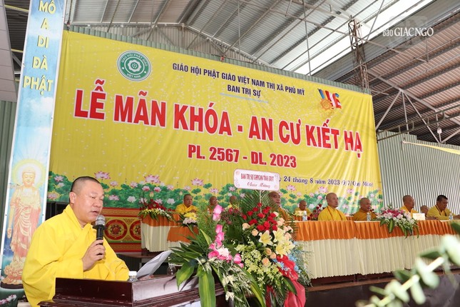 Thượng tọa Thích Nguyên Thái, Phó Trưởng ban kiêm Trưởng ban Trị sự thị xã, Trưởng ban Tổ chức hạ trường Phú Mỹ phát biểu khai mạc Thượng tọa Thích Nguyên Thái, Phó Trưởng ban kiêm Trưởng ban Trị sự thị xã, Trưởng ban Tổ chức hạ trường Phú Mỹ phát biểu khai mạc