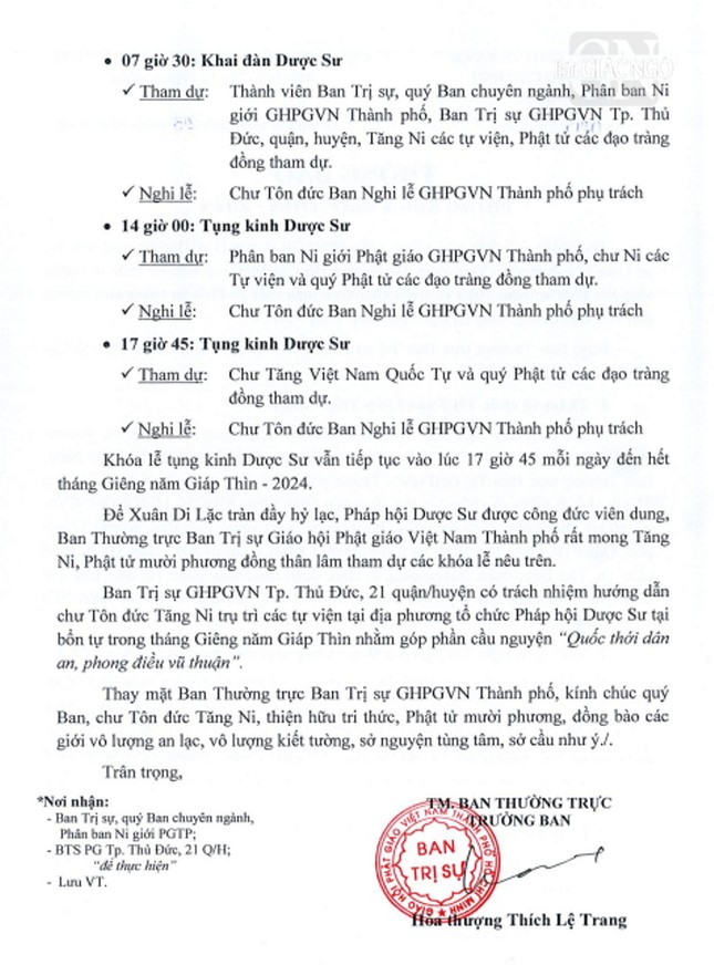 Thông báo của Ban Thường trực Ban Trị sự GHPGVN TP.HCM