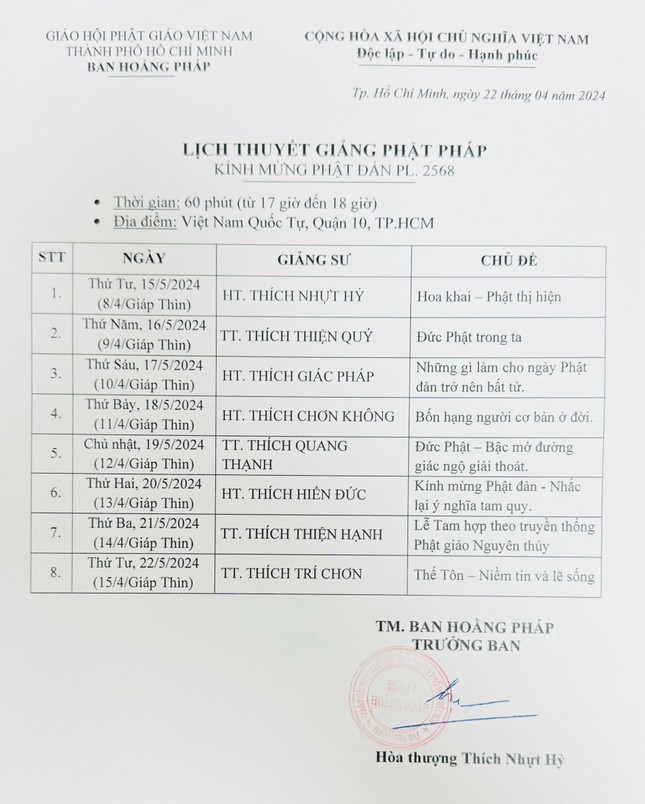 Lịch thuyết giảng tại Việt Nam Quốc Tự Lịch thuyết giảng tại Việt Nam Quốc Tự