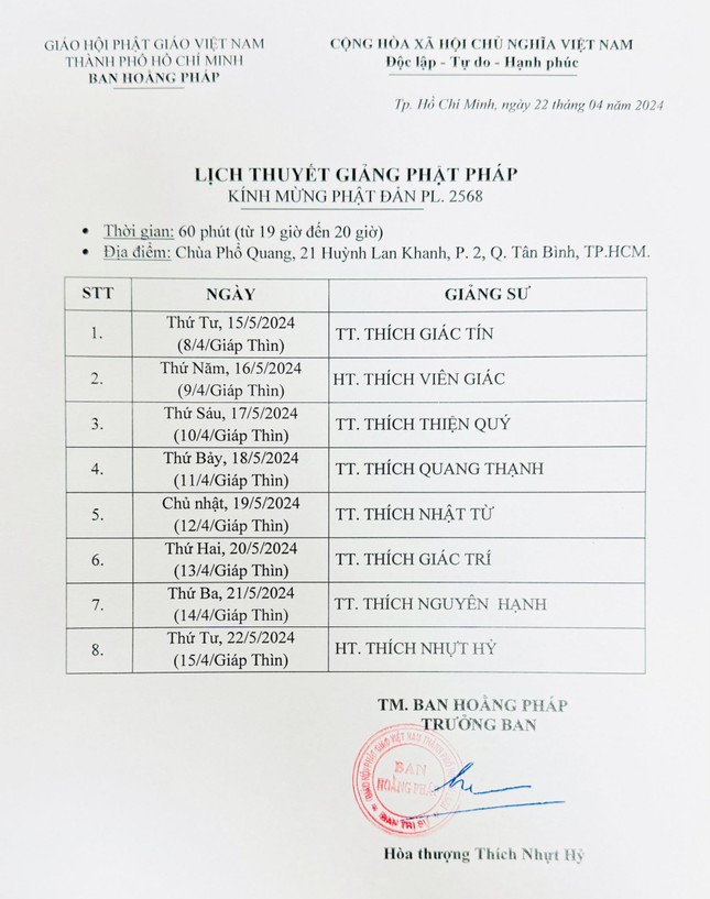 Tuần lễ thuyết giảng Phật đản tại chùa Phổ Quang - Q.Tân Bình Tuần lễ thuyết giảng Phật đản tại chùa Phổ Quang - Q.Tân Bình