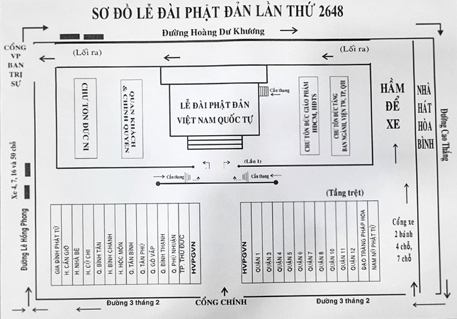 Sơ đồ bố trí khu vực người tham dự Đại lễ Phật đản Phật lịch 2568
