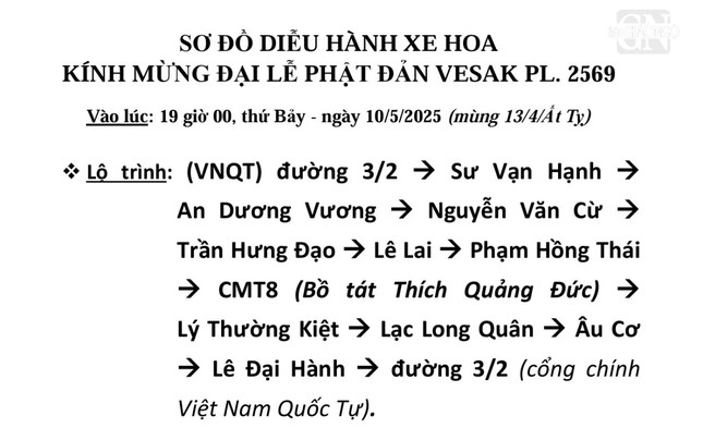 Dự kiến lộ trình diễu hành xe hoa vào lúc 19 giờ ngày 13-4-Ất Tỵ Dự kiến lộ trình diễu hành xe hoa vào lúc 19 giờ ngày 13-4-Ất Tỵ