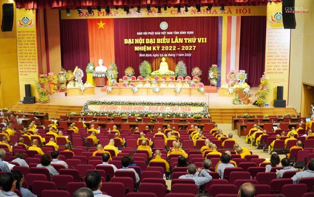 Hội trường nơi diễn ra Phiên trù bị Đại hội đại biểu Phật giáo tỉnh Bình Định nhiệm kỳ 2022-2027