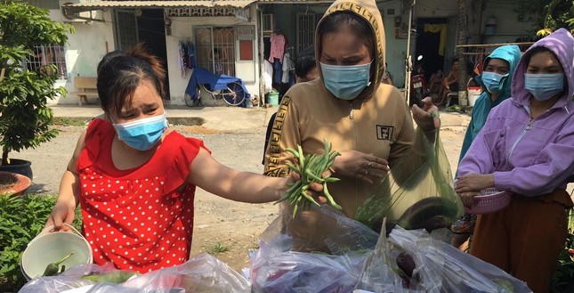 Người dân nhận rau củ từ siêu thị lưu động 0 đồng của chùa Lá Người dân nhận rau củ từ siêu thị lưu động 0 đồng của chùa Lá