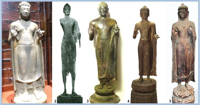 Từ trái sang: 1. Tượng Phật Khánh Bình, 2. Tượng Phật Giồng Xoài, 3. Tượng Phật Đồng Dương, 4. Tượng Phật Bình Hòa, 5. Tượng Phật Lợi Mỹ