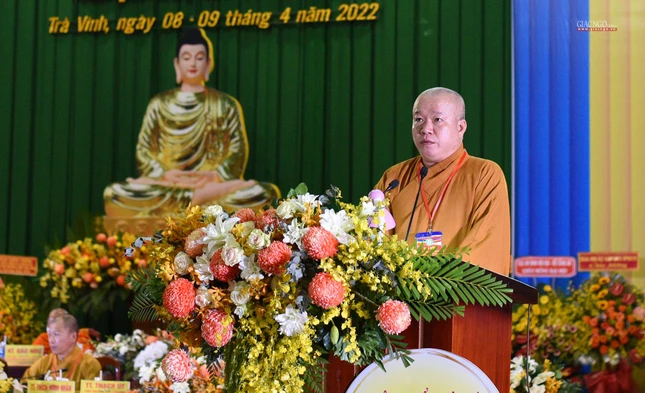 Thượng tọa Thích Tâm Khiết báo cáo tổng kết hoạt động Phật sự khóa VI (2017-2022)