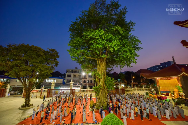 Khóa lễ ngũ bách danh được tổ chức tại chùa Phổ Quang vào tối 25-3, nhằm hướng đến Lễ khánh đản Bồ-tát Quán Thế Âm (19-2 ÂL)