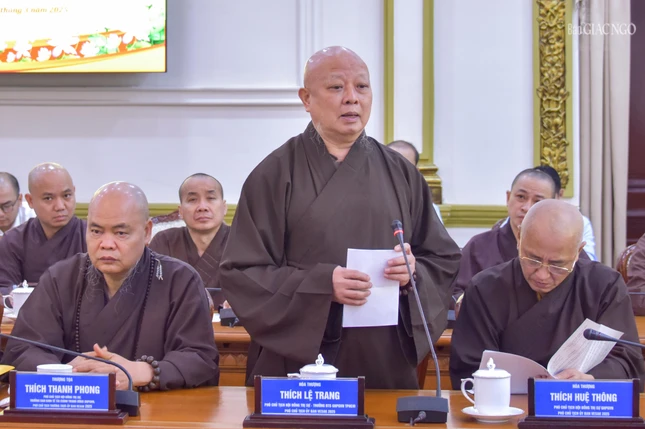 Hòa thượng Thích Lệ Trang, Phó Chủ tịch Hội đồng Trị sự, Trưởng ban Nghi lễ T.Ư, Trưởng ban Trị sự GHPGVN TP.HCM, Phụ tá Đức Pháp chủ phát biểu