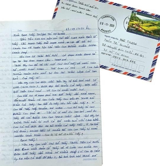 Bức thư tay của anh Trần Đức Hữu gửi đến HT.Thích Trí Quảng, Tổng Biên tập Báo Giác Ngộ. Nhận được thư, Trưởng lão Hòa thượng đã có thư hồi âm, đồng thời Ban Biên tập cũng đã có văn bản gửi đến Ban Quản giáo trại giam Thanh Lâm để tán dương và xin phép gửi một số ấn phẩm phù hợp tặng đến phòng đọc sách nơi đây