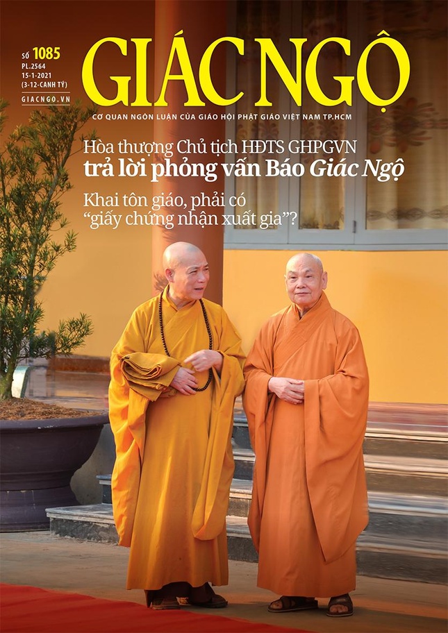 Bìa Báo Giác Ngộ đăng tải bài phỏng vấn Hòa thượng Thích Thiện Nhơn, Chủ tịch Hội đồng Trị sự GHPGVN