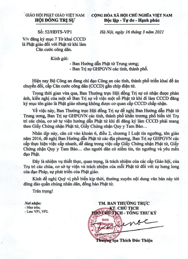 Ảnh bản công văn của Giáo hội
