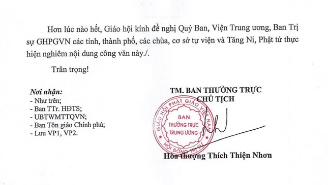Ảnh bản công văn của Trung ương GHPGVN Ảnh bản công văn của Trung ương GHPGVN