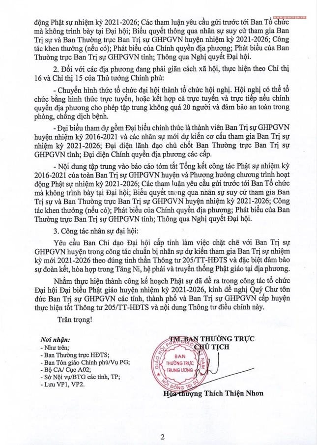 Ảnh bản Thông tư của Trung ương GHPGVN vừa ban hành
