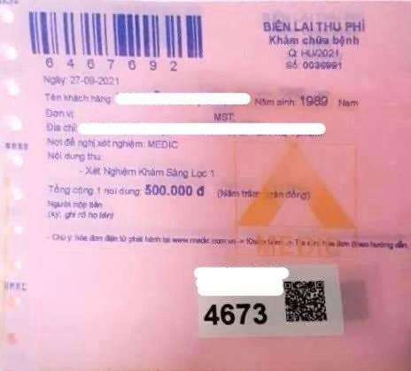 Biên lai xét nghiệm nhanh Covid-19 giá 500.000 đồng/ 1 mẫu ở Bệnh viện Hòa Hảo