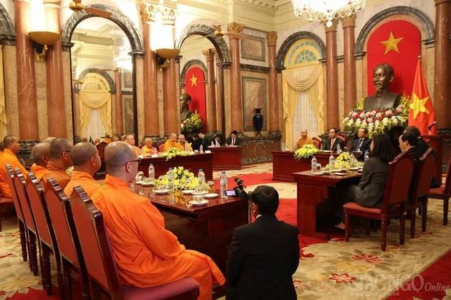 Chủ tịch nước Trần Đại Quang tiếp phái đoàn Annamnikai tại Phủ Chủ tịch - Ảnh: Tang Thien