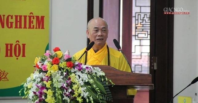 Hòa thượng Thích Giác Đạo, Phó Trưởng ban Trị sự kiêm Trưởng ban Pháp chế GHPGVN tỉnh phát biểu