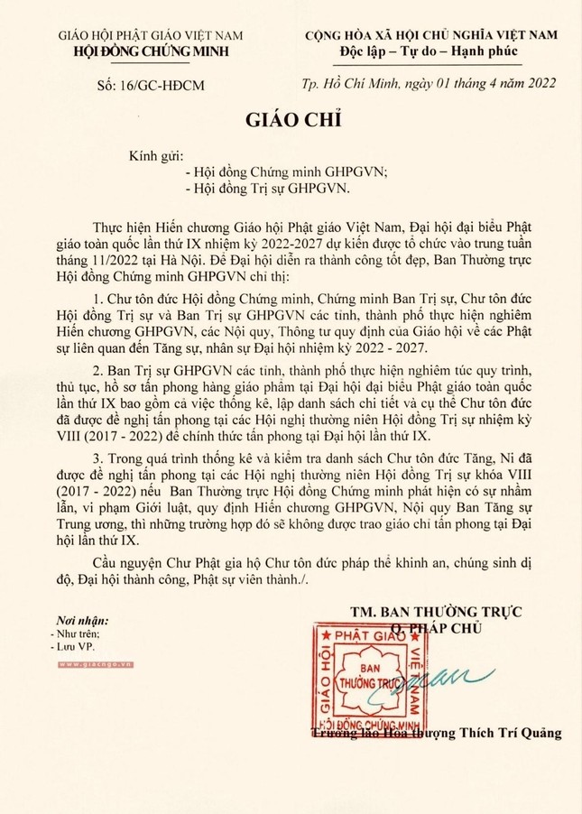 Ảnh bản Giáo chỉ số 16/GC-HĐCM