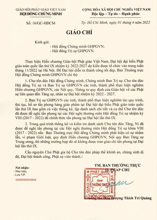 Ảnh bản Giáo chỉ số 16/GC-HĐCM