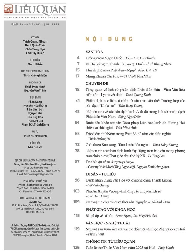 Nội dung trong số này của ấn phẩm Liễu Quán số 39, bạn đọc cũng có thể tìm thấy trên trang này các thông tin liên quan tới phát hành, cộng tác...