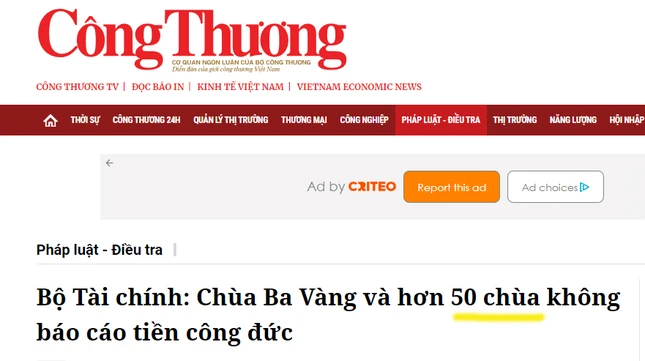 Nhiều báo, trong đó có báo Tuổi Trẻ, Công Thương - Cơ quan ngôn luận của Bộ Công thương đã đặt tít sai, biến hơn 50 di tích là các đền, đình, cơ sở cách mạng trong báo cáo của Bộ Tài chính thành "chùa", gây bức xúc trong dư luận - Ảnh chụp màn hình sáng 23-7-2023 Nhiều báo, trong đó có báo Tuổi Trẻ, Công Thương - Cơ quan ngôn luận của Bộ Công thương đã đặt tít sai, biến hơn 50 di tích là các đền, đình, cơ sở cách mạng trong báo cáo của Bộ Tài chính thành "chùa", gây bức xúc trong dư luận - Ảnh chụp màn hình sáng 23-7-2023