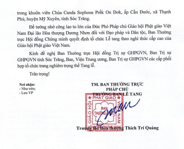 Thông bạch do Đức Pháp chủ ấn ký