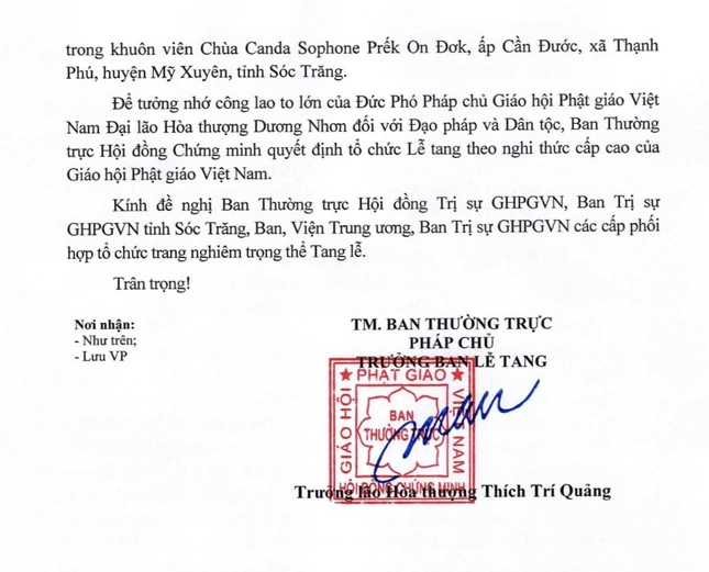 Thông bạch do Đức Pháp chủ ấn ký