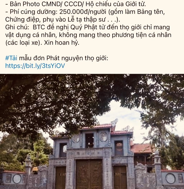 Thông tin bạn đọc phản ánh trên tài khoản mạng xã hội "Chùa Sắc tứ Khải Đoan"