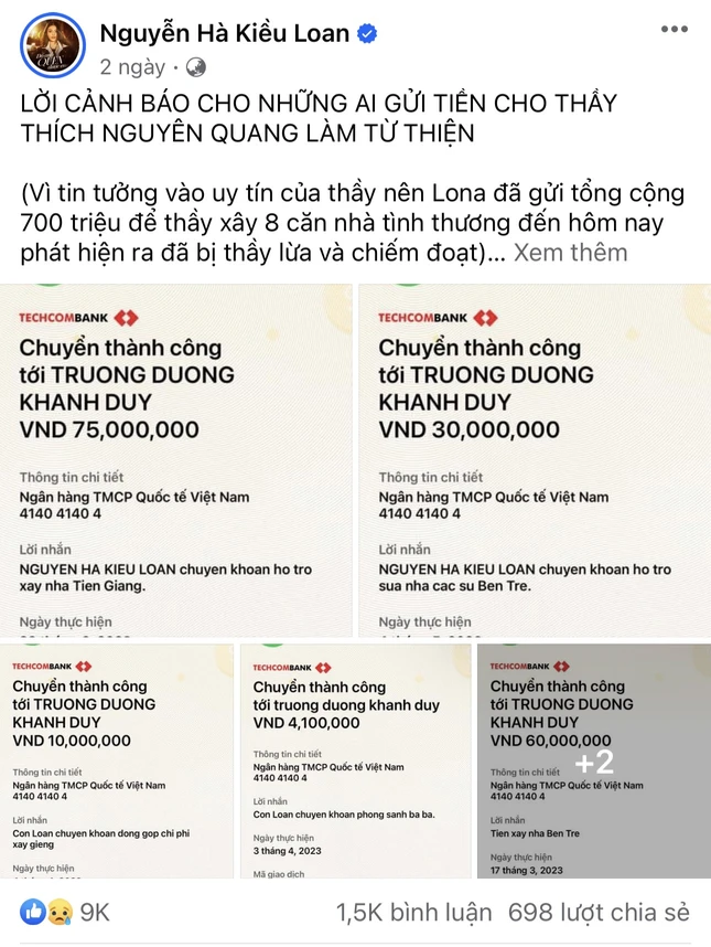 Thông tin công khai trên Facebook Nguyễn Hà Kiều Loan (Lona) thu hút số lượng bình luận và chia sẻ trên mạng xã hội (ảnh chụp màn hình)