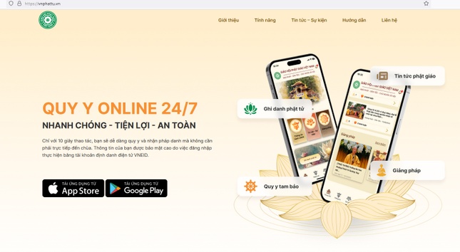 Website Hệ thống Quản trị Dữ liệu Tăng Ni, Phật tử VNPhattu.vn do Bộ Công an và GHPGVN sản suất - Ảnh chụp màn hình