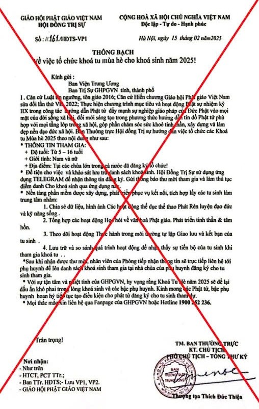 Văn bản mạo danh lãnh đạo GHPGVN