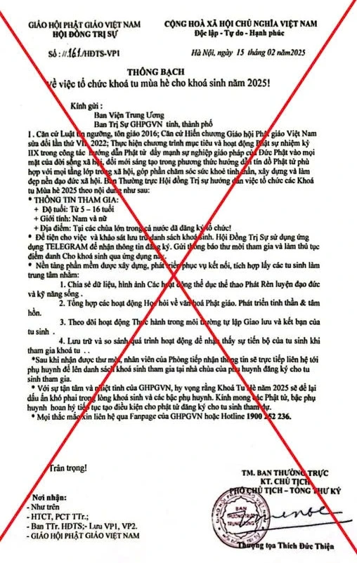 Văn bản mạo danh lãnh đạo GHPGVN