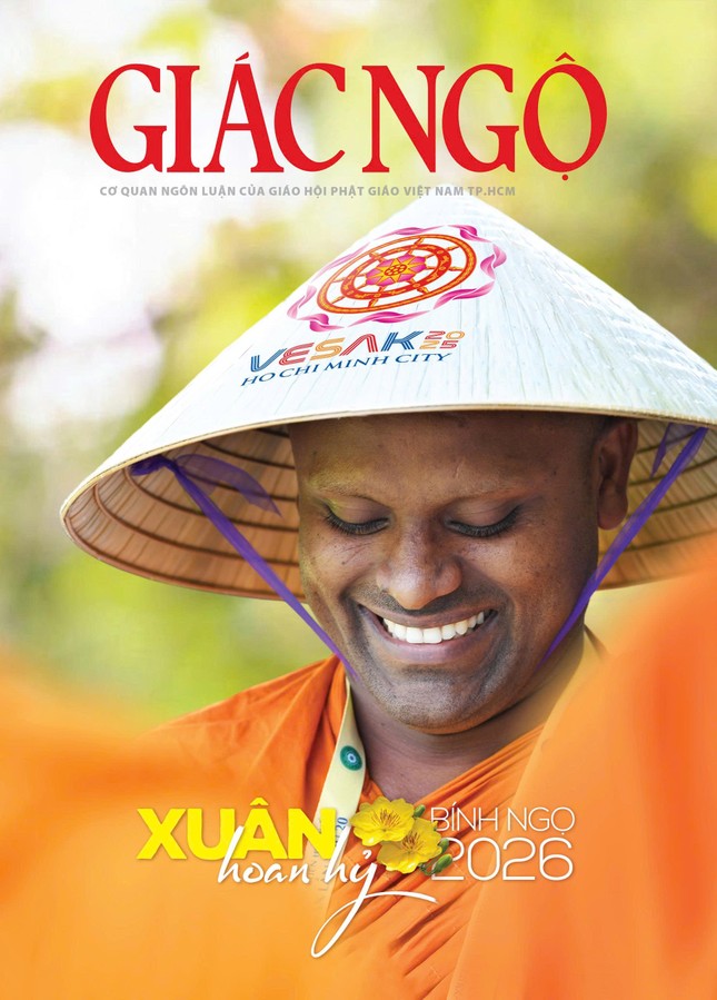 Nụ cười Vesak hoan hỷ là dấu ấn của năm 2025 và lan tỏa trong năm mới Bính Ngọ - 2026 - Ảnh: Trần Thế Phong, Mỹ thuật: Tống Viết Diễn