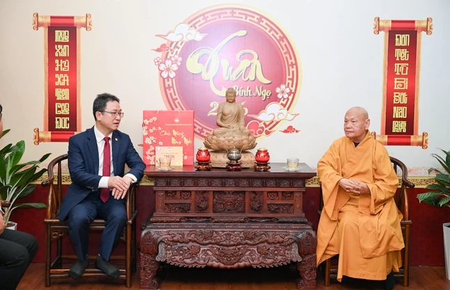 Thăm và chúc Tết Trưởng lão Hòa thượng Thích Thiện Nhơn - Ảnh: Đăng Huy