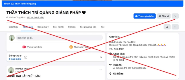 Nhóm công khai mạo danh Hòa thượng Thích Trí Quảng có tới hơn 160 ngàn thành viên Nhóm công khai mạo danh Hòa thượng Thích Trí Quảng có tới hơn 160 ngàn thành viên