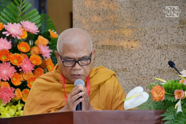 Hòa thượng Thích Giác Toàn, Phó Chủ tịch Hội đồng Trị sự GHPGVN, Viện trưởng Viện Nghiên cứu Phật học VN, Trưởng ban Tổ chức phát biểu khai mạc