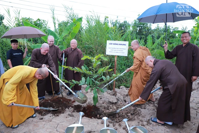 Chư tôn đức trồng cây hồng nhung lưu niệm