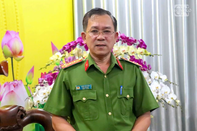 Đại tá Trần Văn Tròn, Phó Giám đốc Công an tỉnh phát biểu tại buổi gặp mặt Đại tá Trần Văn Tròn, Phó Giám đốc Công an tỉnh phát biểu tại buổi gặp mặt